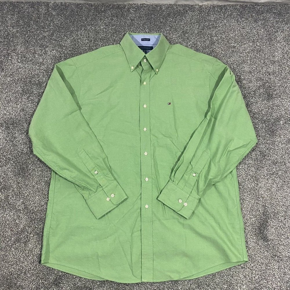 Tommy Hilfiger Mens Green Long Sleeve Casual Heritage Oxford XL 17 34-35